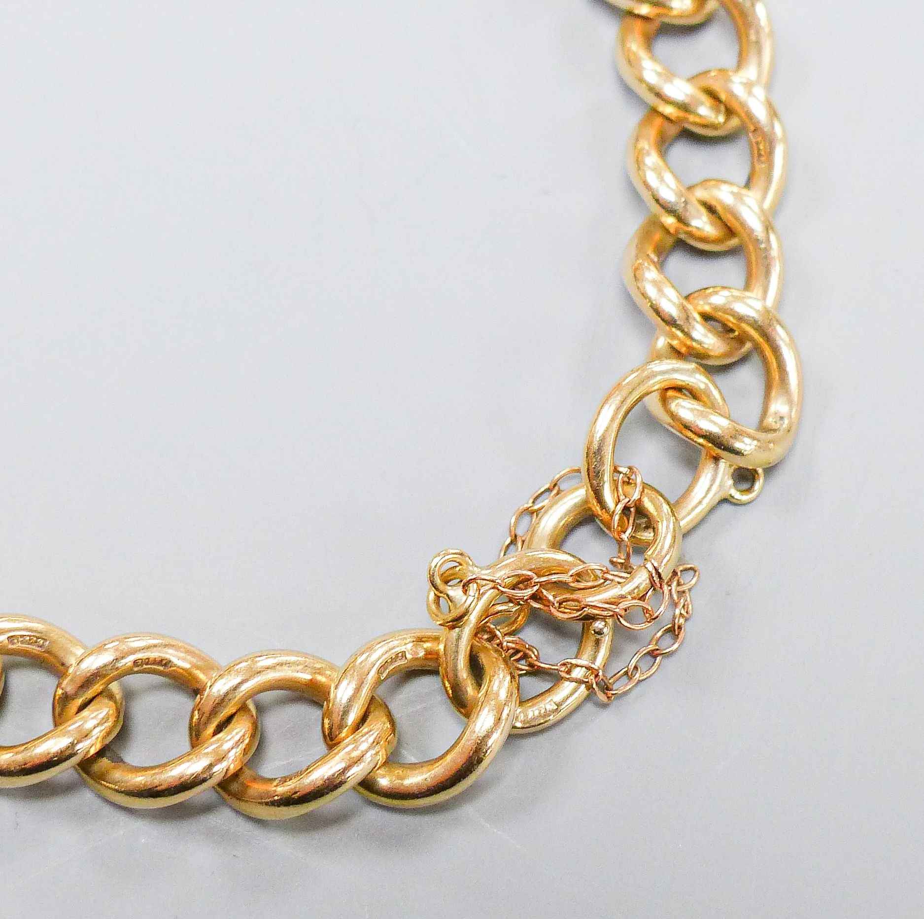 A 9ct gold curb-link bracelet, 20cm, 30.6 grams.